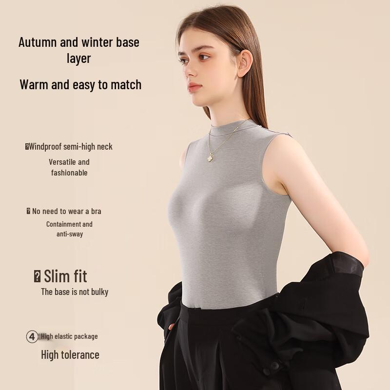 MIIOW Women's Thermal Lamb Wool Half-High Collar Vest