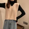 Retro Hong Kong flavor V-neck twist knitted sweater vest women's clothing spring and autumn, new sleeveless outer wear thin sweater women