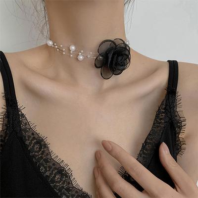 Romantische Choker Blume Perle Halskette Weibliche Kragen Kette Blume Halskette