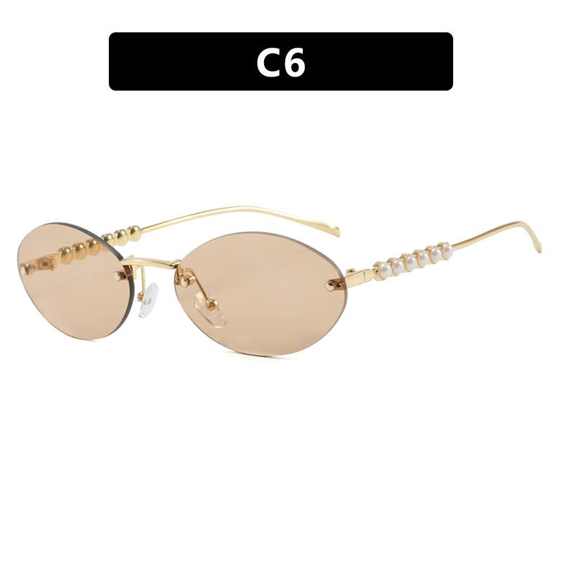 Small Frame Oval Rimless Pearl Sunglasses for Women Men Luxury Brand Vintage Sun Glasses Fashion Boundless Shades Eyewear
