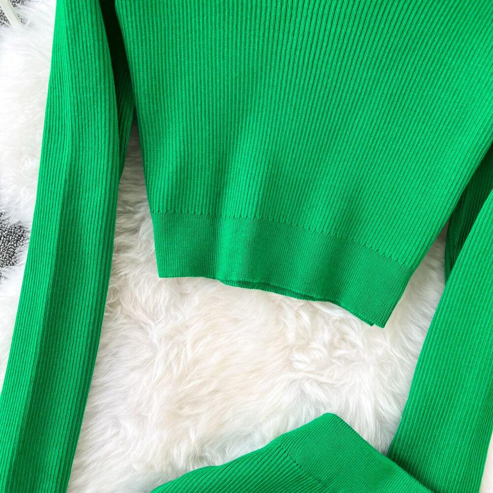 Retro Módní Oblek Spice Spice Styl Kulatý Výstřih Krátký Top + Sukně z Úpletu s Vysokým Pasem a Rozparkem Dvoudílný Set