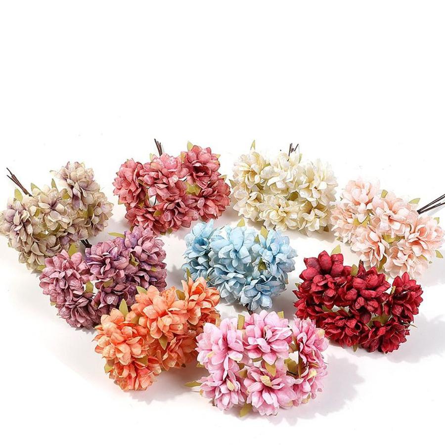 Artificial Flowers Silk Carnation Mini Bouquet Outdoor Garden Wedding Wreath Home Vase Table Decorati Scrapbook Bridal Ornaments