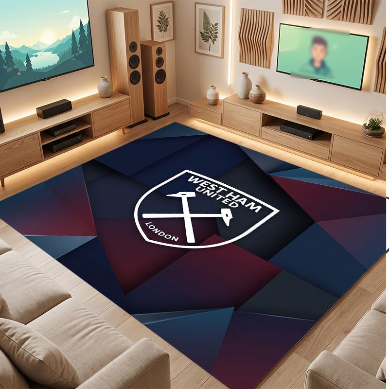 Tappeto in Velluto di Cristallo con Stampa del West Ham United Football, Comodo Assorbente d'Acqua Antiscivolo Tappeto per Pavimenti Interni