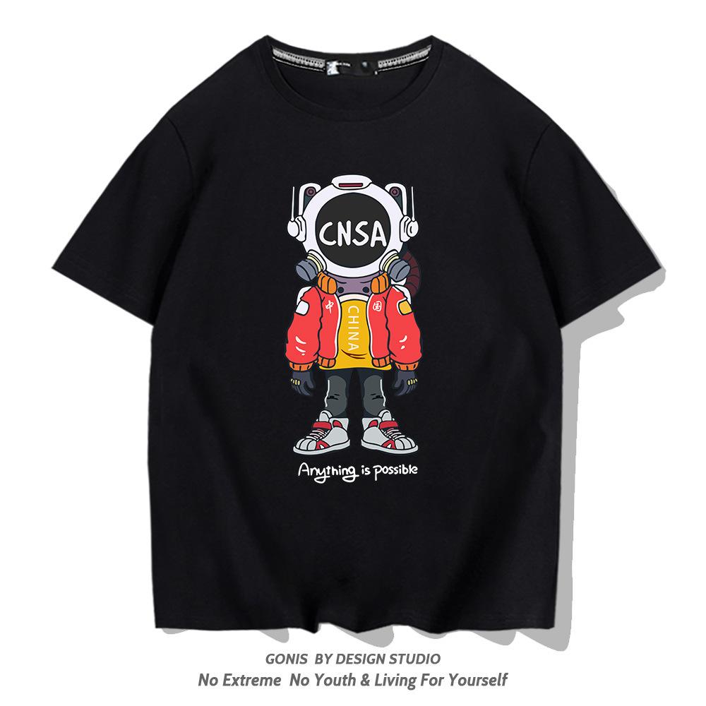 CHina Space Agency astronaut sHort-sleeved T-sHirt men s summer loose Half-sleeved youtH literary casual top trend XXS