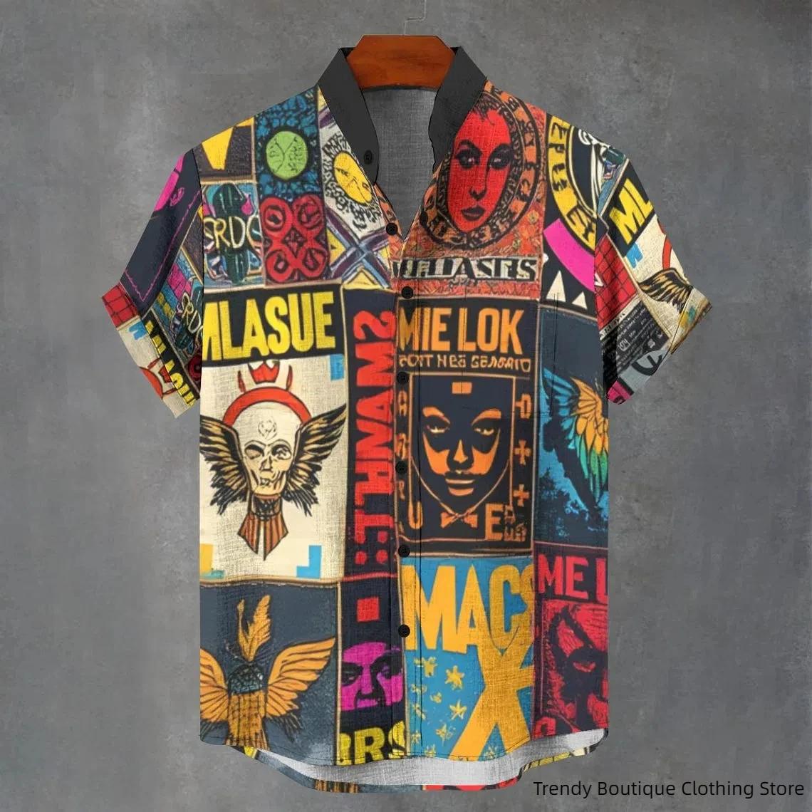 Retro Skull Pattern Print Men s Shirts Hawaii Short Sleeve Top Fashion Streetwear Casual Outdoor Men s and Women s Clothing Blouse S