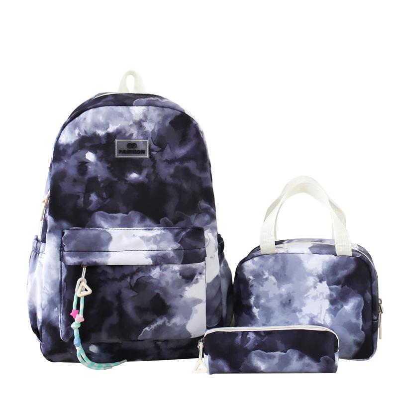 Dreiteiliges Rucksack-Set Nylon Grundschüler Tie-Dye Schultasche Damen Rucksack mit großem Fassungsvermögen mit Lunchtasche