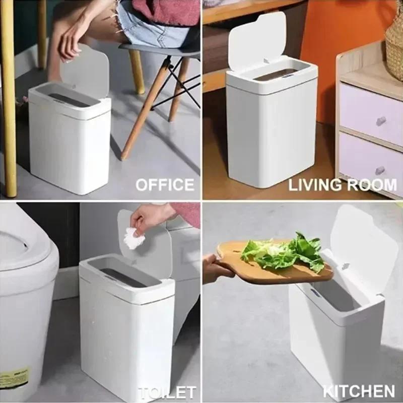15L Touchless Smart Trash Can Waterproof Sensor Waste Bin Auto Sealing Kitchen Bathroom Bedroom Modern Waste Container