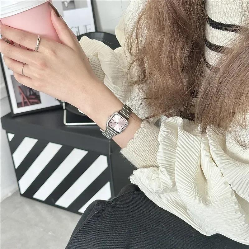 Dropshipping Brand Minimalist Temperament Small Dial Square Quartz Watch Female Student Steel Band Wristwatch Relogio Feminino