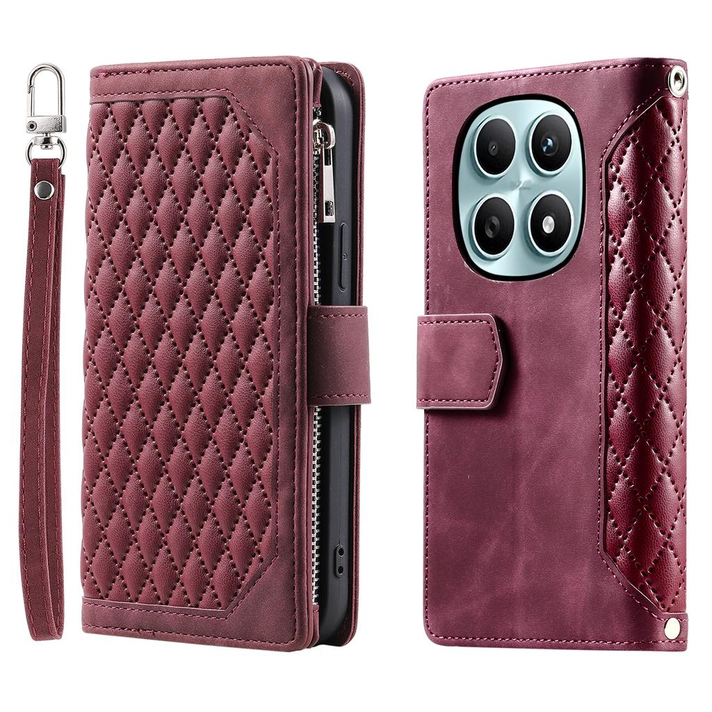 Dla Xiaomi Redmi Note 15 4G (Światowy) Etui portfelowe z rombowym szwem, skórzane PU, pokrowiec na telefon z paskiem na nadgarstek