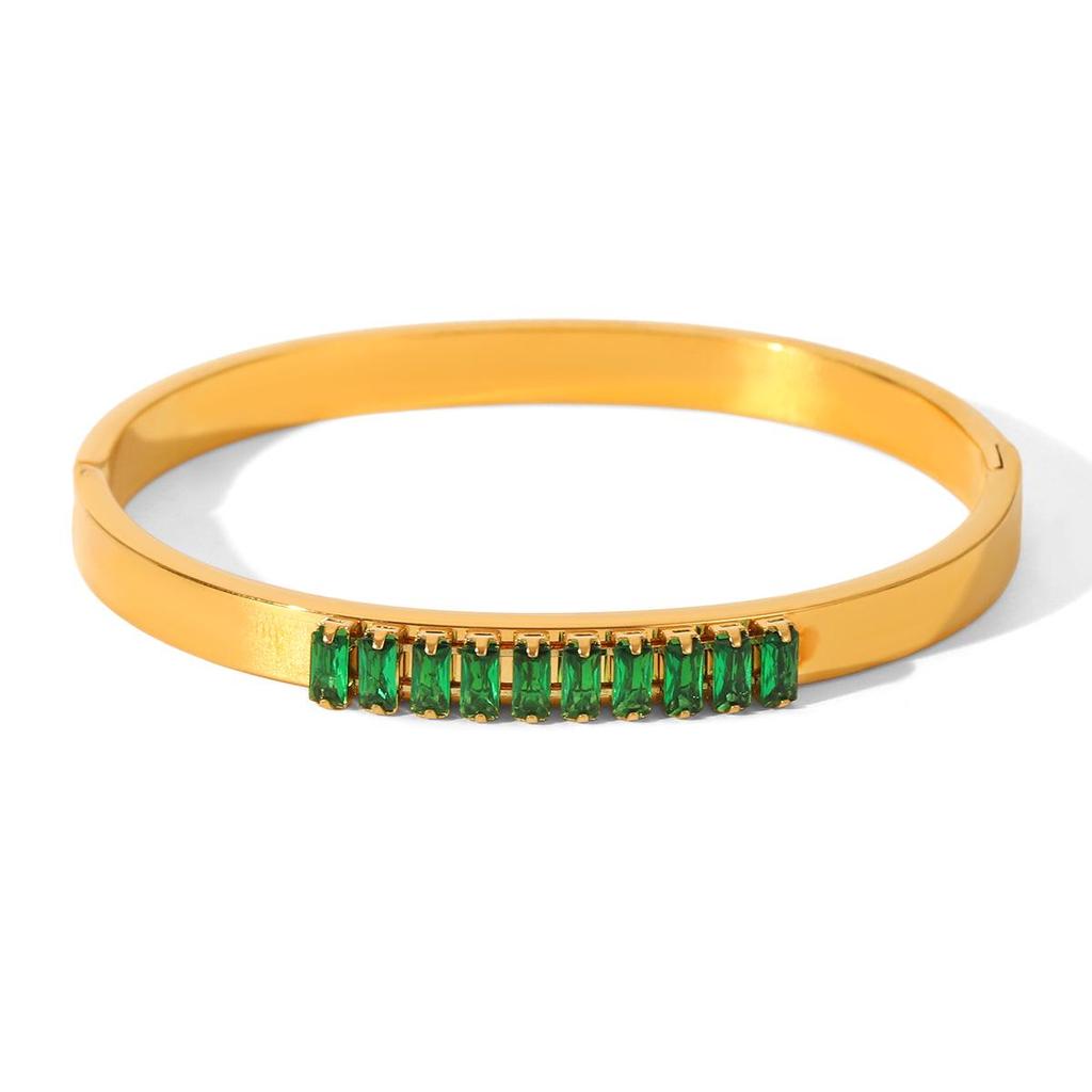 18K Gold-Plated Diamond-Studded Stainless Steel Bangle – Light Luxury Zircon Autumn/Winter Bracelet for Women