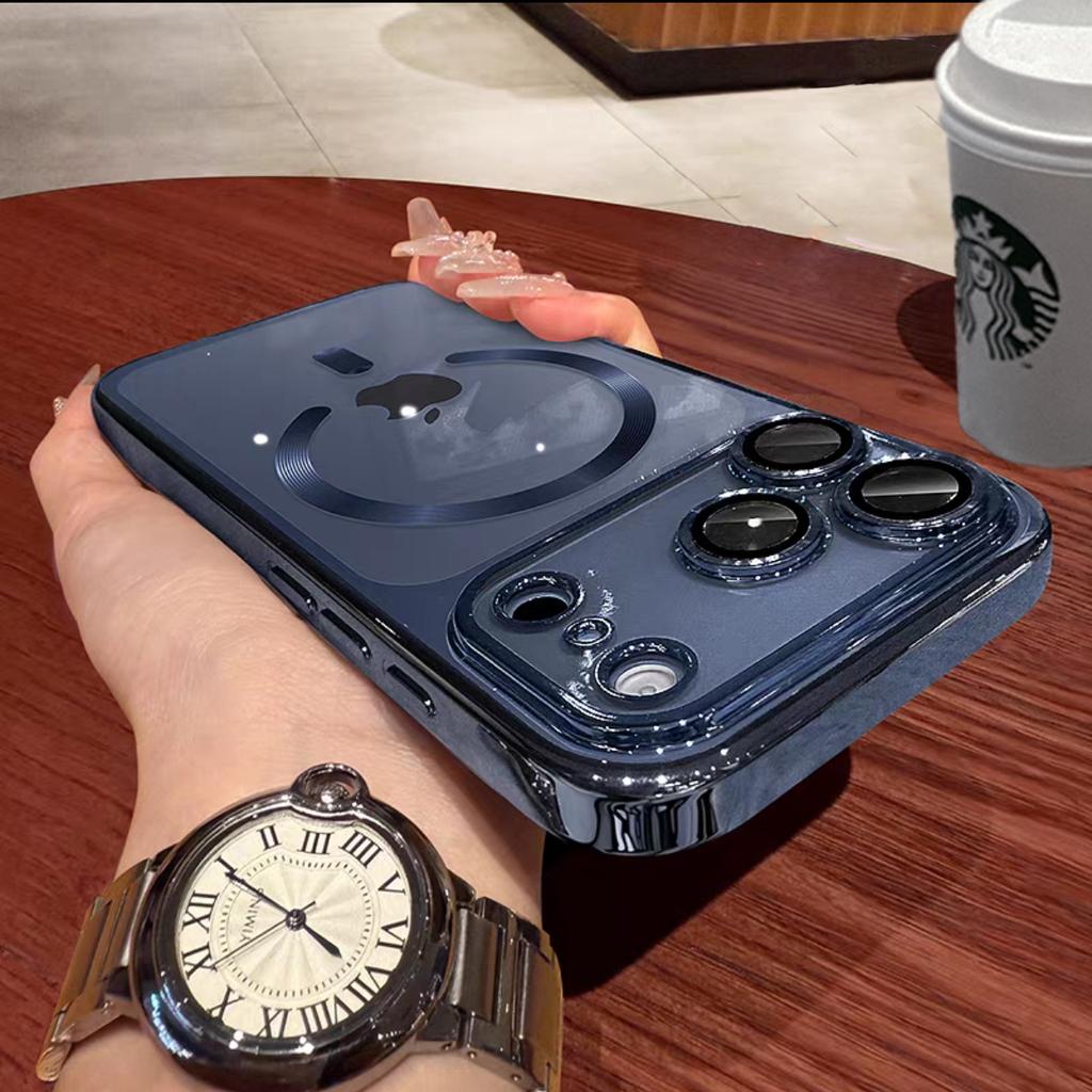 Plating Transparent for Magsafe Case for iPhone 17 16 15 Pro Max Plus 17 Air 14 13 11 12 Magnetic Camera Protector Soft Cover