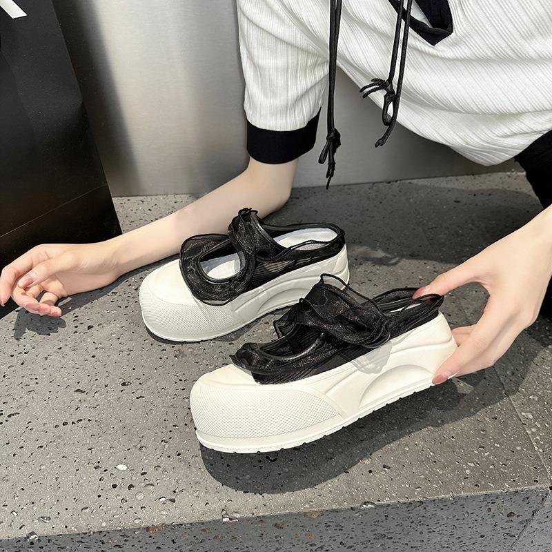 

Summer lace bag head half slippers women s hollow thick bottom Velcro heightening casual cool slippers outer wear 35 чёрный