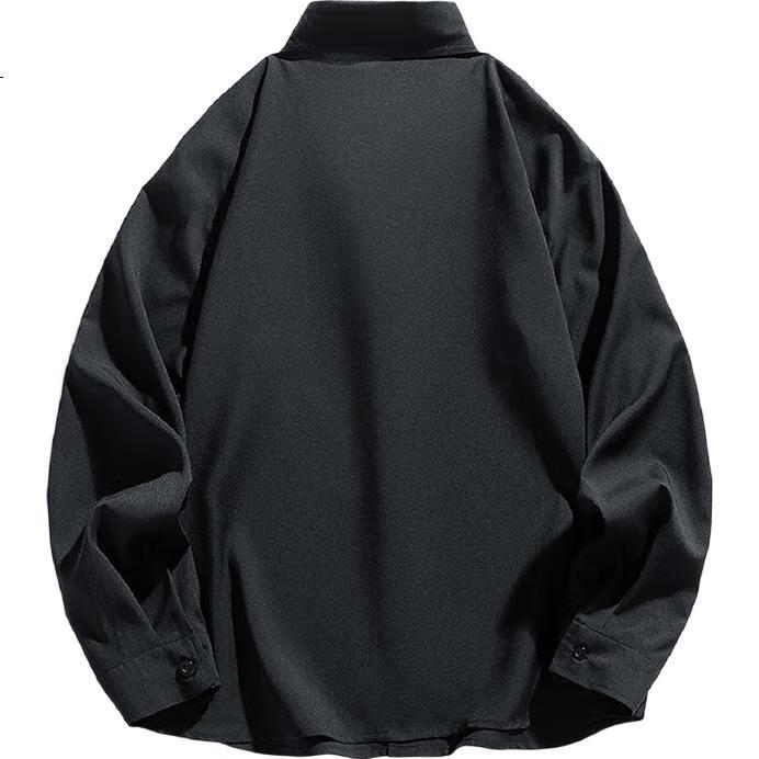Mianzhi Men's Solid Color Long-Sleeve Draping Shirt, Hong Kong Style Casual Trendy Simple Top, Black, 3XL