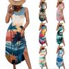 Women Casual Loose Fit Sleeveless Maxi Dress Summer Hawaiian Print Long Dress Side Slit Beachwear Sundress