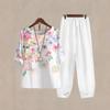2025 foreign trade cross-border new women's clothing, casual round neck five-quarter sleeve top, digital printing women's two-piece set