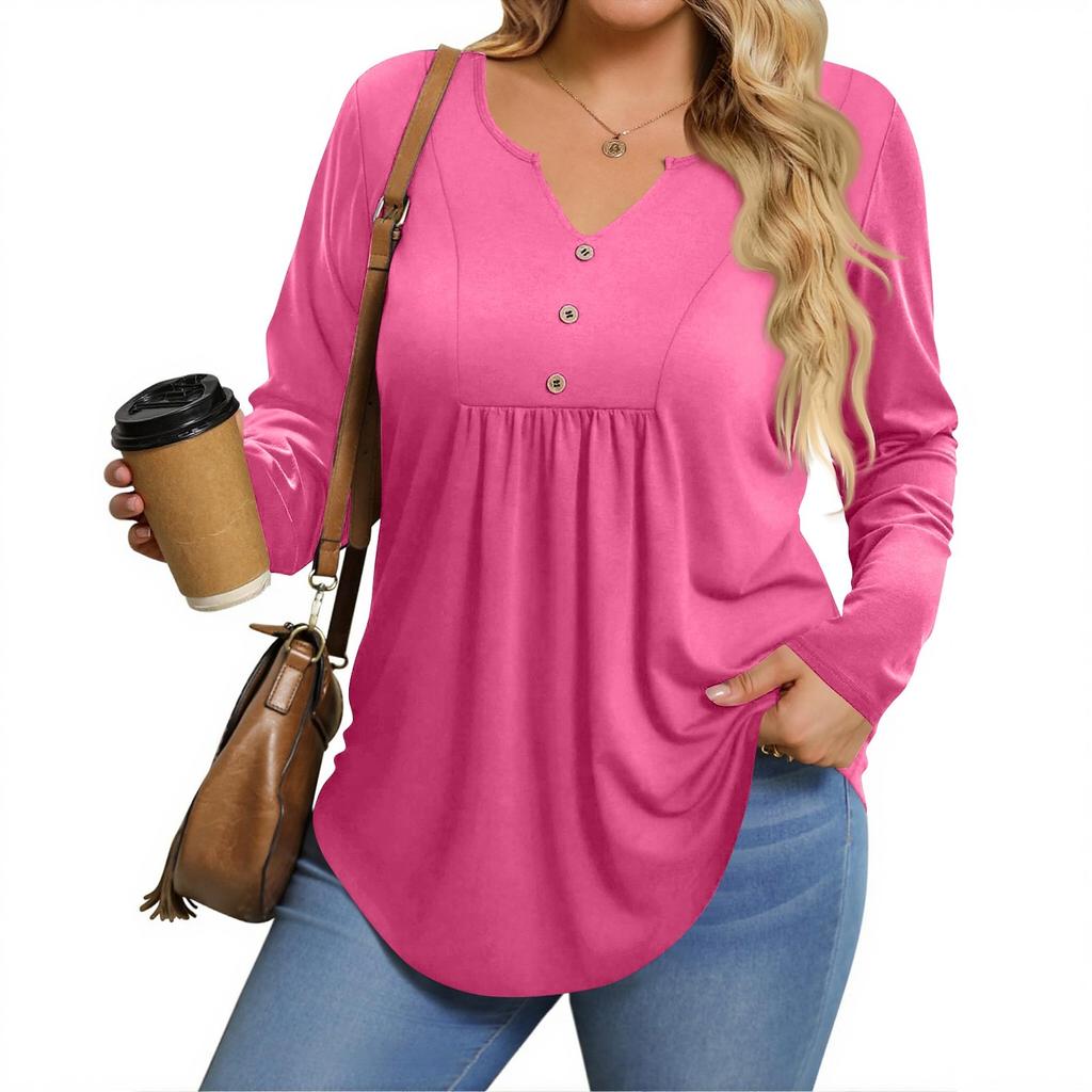 Womens Plus Size Long Sleeve Shirts  V Neck Tunic Tops Basic Loose Fit Tee Tops