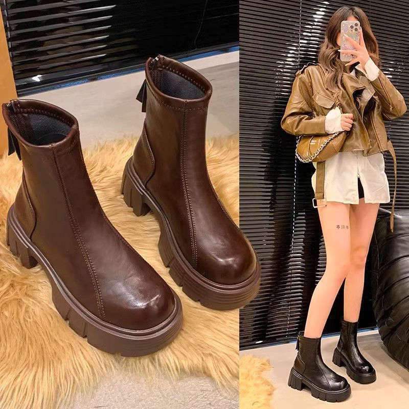 

Женские короткие ботинки на платформе 2025 новые ботинки в британском стиле на тонкой подошве, одинарные ботинки, осенне-зимние маленькие ботинки Мартин женские 40