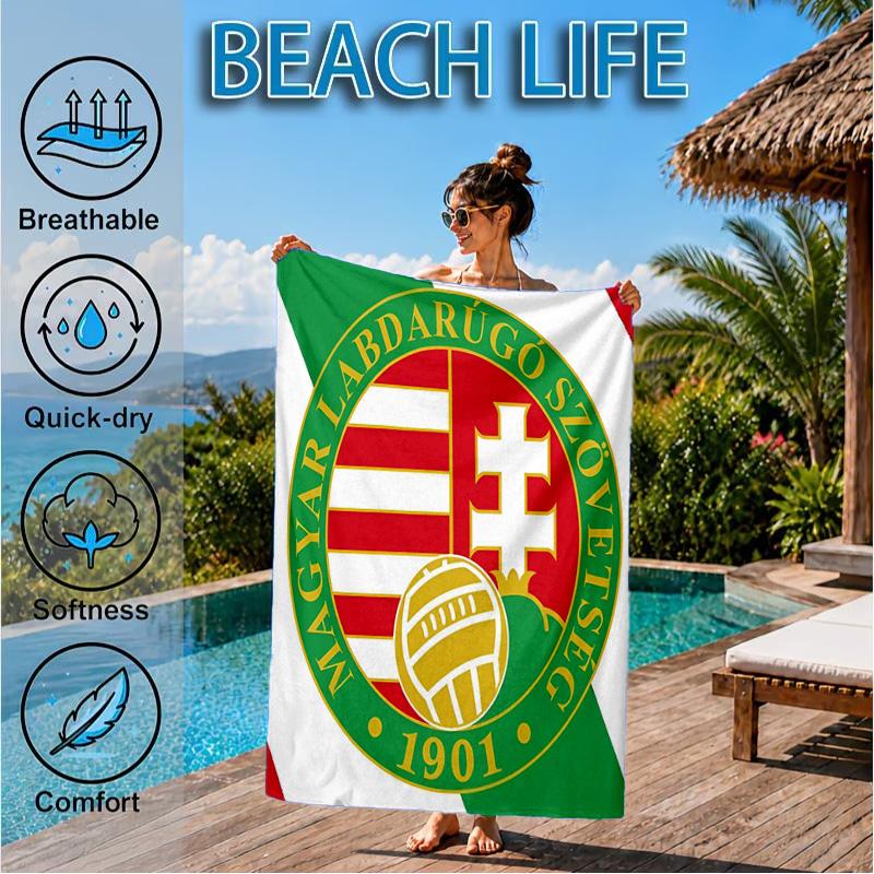 Hungarian Football Emblem Beach Towel, Quick-drying, Easy to Care for, Suitable for Both Fitness and Beach Vacations,Sports Essential
