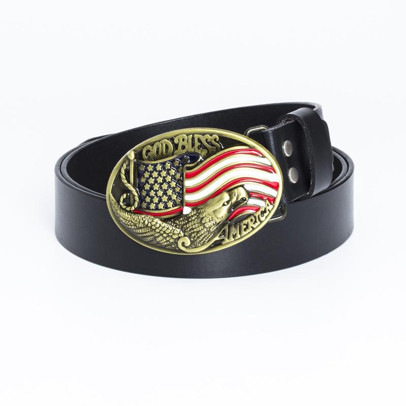 Fibbia Aquila in Bronzo Cintura in Pelle con Bandiera Americana - Accessorio di Moda da Uomo