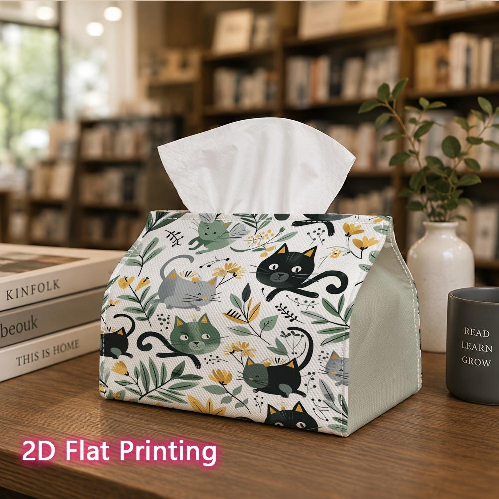 1pc, 2D Flat Printing, Tissue Box Cute Cat And Flower Pattern Printed Tissue Box, Durable Decoration Storage for Kitchen, Living Room, Bedroom, And Ca