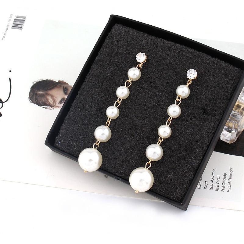 S925 Silver Needle Fashion Temperament European and American Light Luxury Long Pearl Zircon Earrings Women's Trend Fringed Stud Earrings