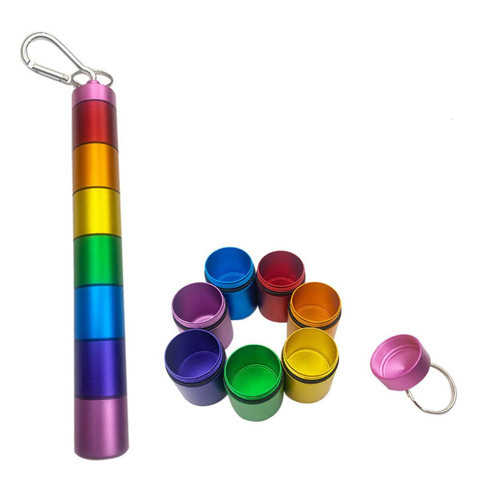 Reise Medikamentenbox 7 Fächer Pillendose Etui Organizer Etui Aluminiumlegierung Für Reisen Altenpflege Outdoor-Aktivitäten