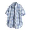 Lapel Plaid Shirt Teenagers Trendy Casual Cardigan Short-sleeved Shirt Men's Summer