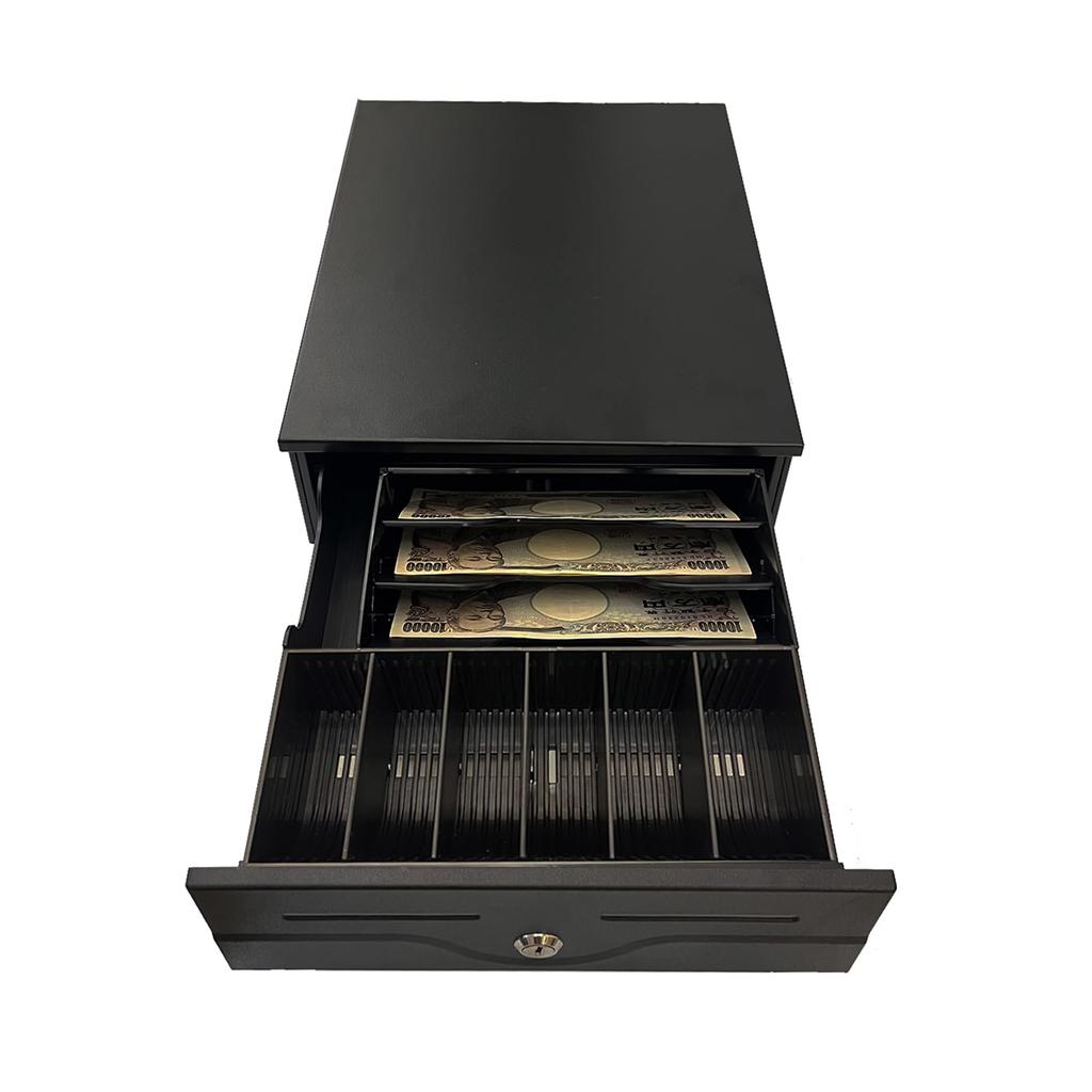 NUSRATS Manual Cash Drawer, Compact, Holds 3 Bill Types and 6 Coin Types, Removable Dividers, Dimensions: 245mm W X 320mm D X 104mm H, Black