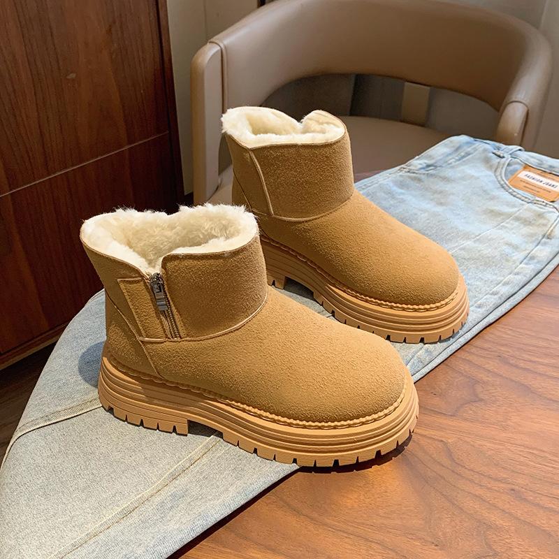 Winter Warm Snow Boots for Women Non-Slip Chunky Platform Ankle Booties Shoes Women's Faux Fur Lining Comfortable Faux Suede Short Boots With Zipper