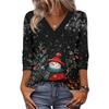 Women's Loose Comfortable Casual Fashion V-Neck Christmas Print 3/4 Sleeve Top