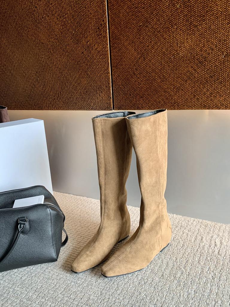 Cowhide version~ Retro inner height-increasing knight boots women's head slope heel western boots stacking boots versatile medium boots