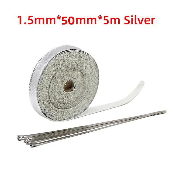 5cm*5M/10M/15M Fascia Termica Scarico Moto Marmitta Nastro Termico Sistemi di Isolamento Scudo Termico con Fascette in Acciaio Inossidabile Accessori Moto