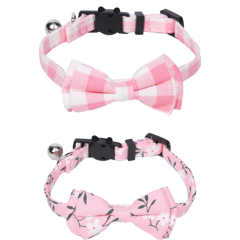 1pc/2pcs Adjustable Cat Collar With Bells Safe Release Buckle Plaid Flower Pattern Pet Neck Accessories (1.0 x 28CM)
