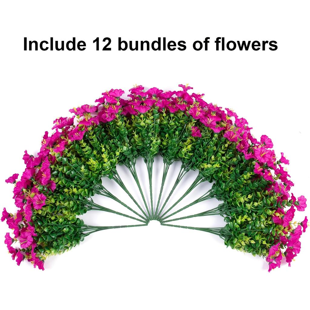 12 Bundles Faux Morning Glory - Realistic UV Resistant Artificial Flowers for Outdoor Decor, All-Season Home Decoration, Front Door Decor