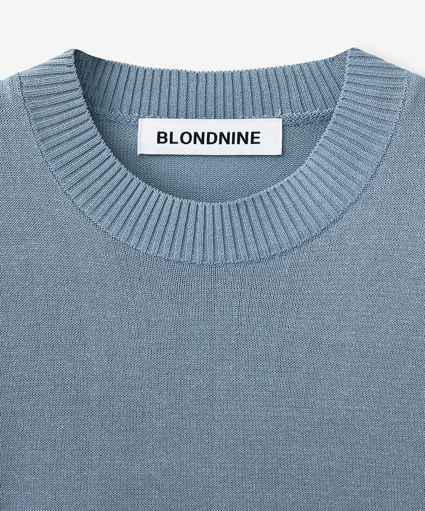 BLOND9 Cool Essential Round Neck Short Sleeve Knit_Blue Gray