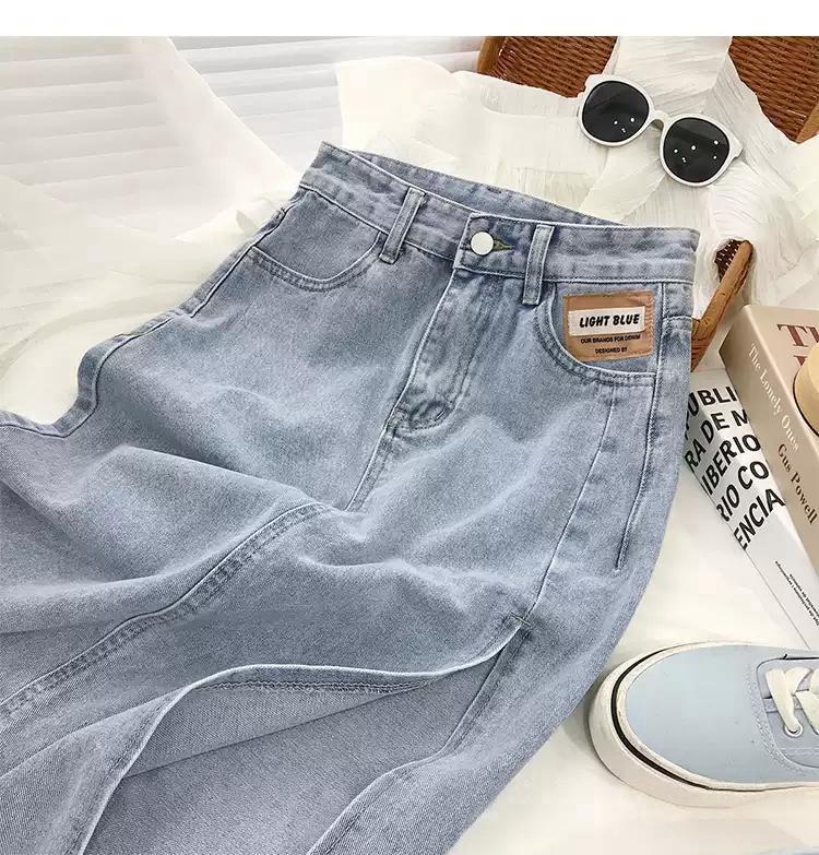 Women's High Waist Denim A-Line Skirt with Side Slits - Irregular Medium Length for Summer