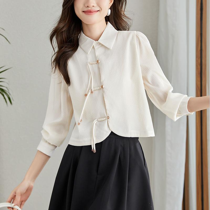 Design-sensory Shirt for Women Long-sleeved Spring Short Tops for Small People New Chinese Shirt