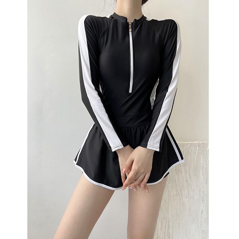 Conservative Long Sleeve Swimwear: Slimming Tummy Control Boyleg One-Piece for Female Students