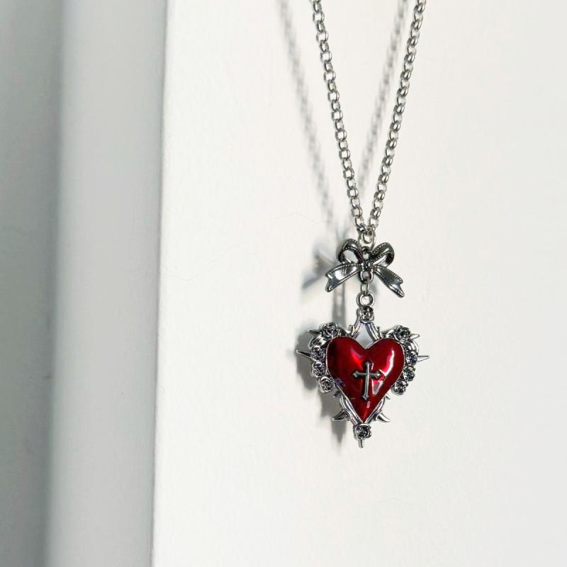 Gotische Rose Dorn Kreuz Herz Anhänger Halskette Vintage Schlüsselbein Kette Y2K Choker Für Frauen Accessoires Schmuck Geschenk