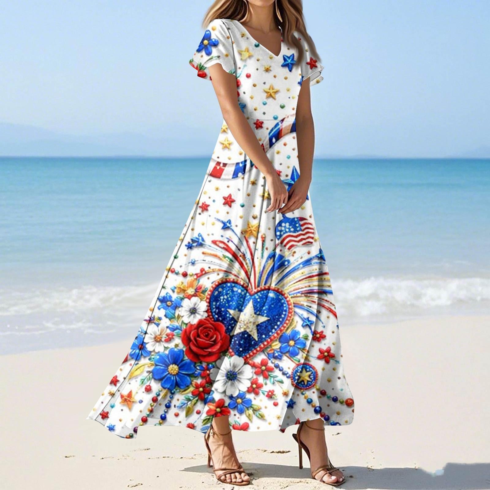 

Женские летние повседневные модные платья с принтом и короткими рукавами и V-образным вырезом L синий