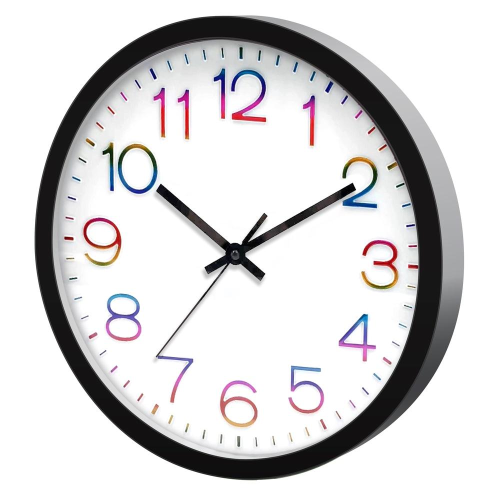 12 Inch Modern Wall Clock Colorful Numbers Easy to Read Home Office Decorative Accurate Timekeeping Simple Design Easy