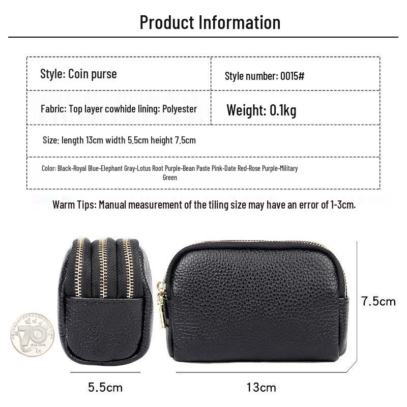 Europäische & Amerikanische Echtes Leder Mini Clutch: Einfache Mode Drei-Reißverschluss Münz- & Schlüsseltasche