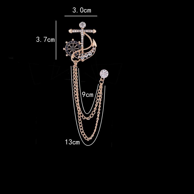 Fashion Luxulry Korean Crystal Anchor Brooches for Women Men Tassel Chain Rhinestone Collar Pins Suit Shirt Badge Jewelry Gifts