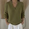 Women S V Neck Solid Color Loose Knit Pullover Sweater Autumn Base Layer
