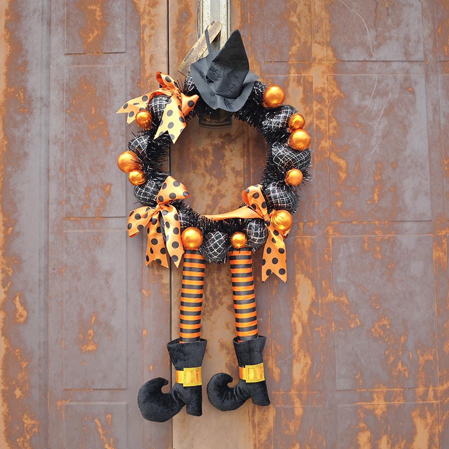Halloween Garland orange Door Hanging Wreath Skeleton House Decorative Pendant Ghost Festival Horror Party Hanging Ornament