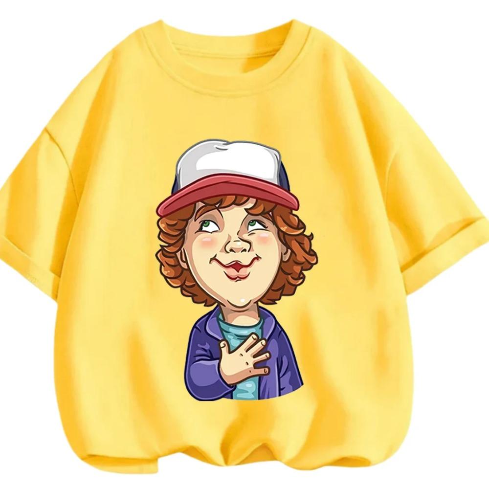 Summer Casual Crew Neck T Shirt Kawaii Cartoon Design Children Stranger Things Short Sleeve Tops Boys Girls