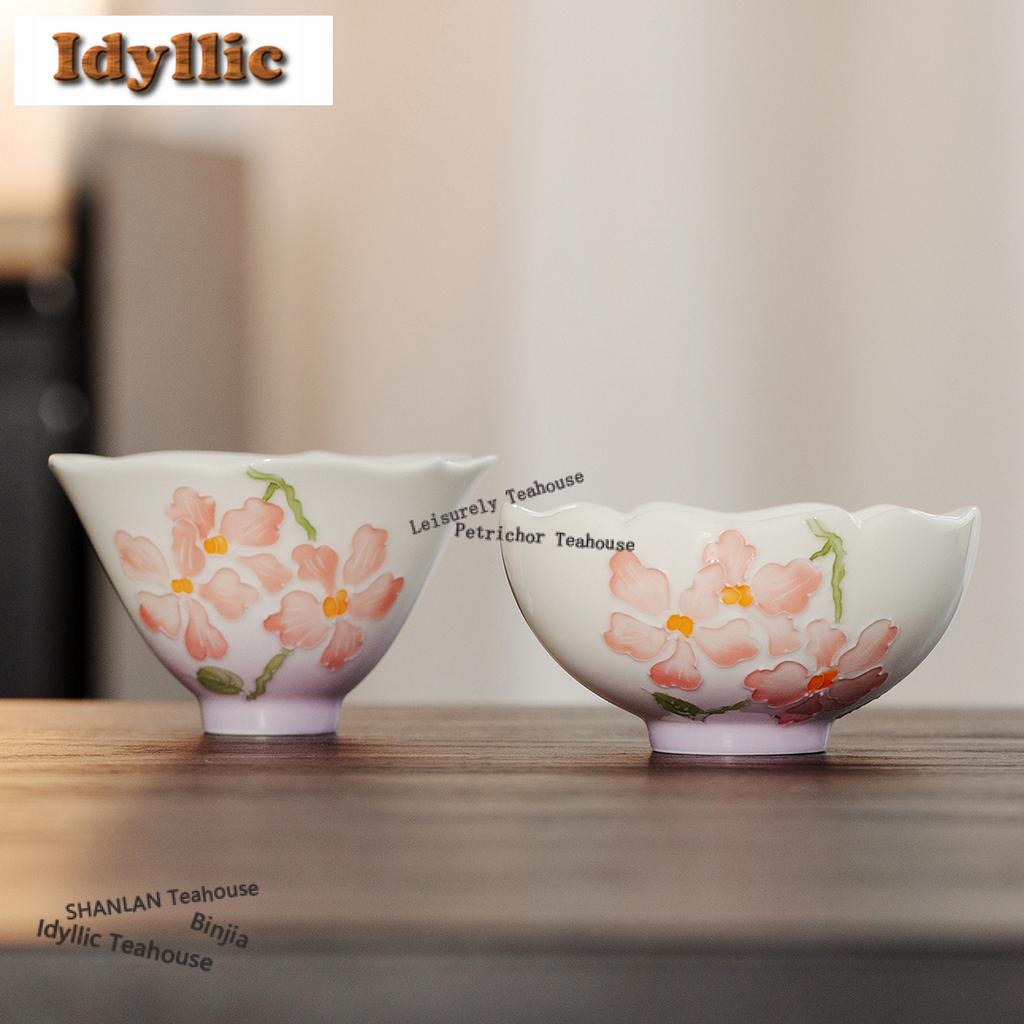 80ml Hand-painted Butterfly Orchid Flower Boutique Tea Bowl Single Cups Tea-tasting Meditation Cup Chazhan Master Cups Tea Items