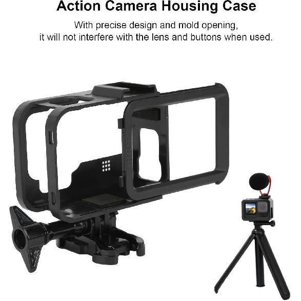 Action Camera Cage Protective Case Anti‑Fall Frame Housing with Cold Shoe Mount for 9