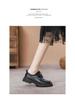 Women's Black Matte Lace-Up Shoes with Thick Soles, Height-Enhancing, British Style, New for Spring and Autumn 2024.