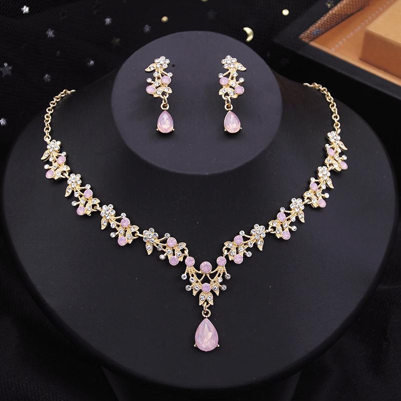 Blue Crown Bridal Jewelry Sets for Women Opal Tiara Necklace Earrings Sets Prom Wedding Bride Jewelry Costume Accessories